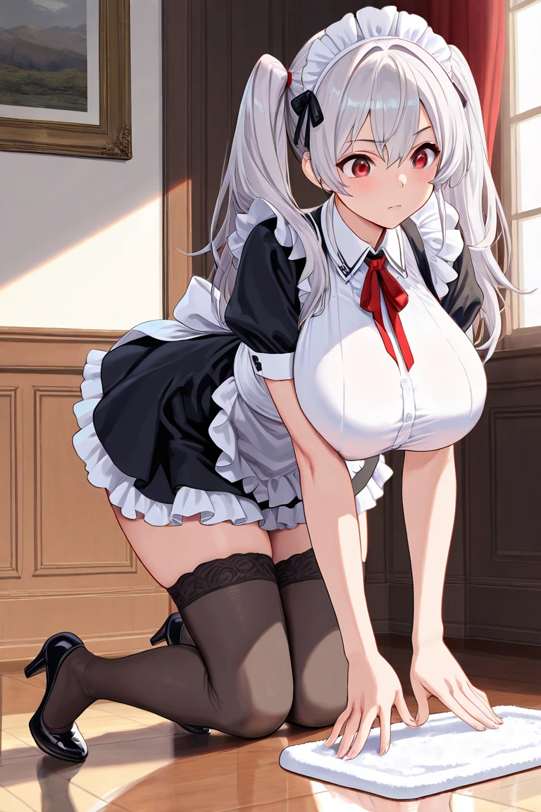 NSFW、Perfect human body、Woman in maid outfit、mansion hall、Flushed face、embarrassed from、thighs thighs thighs thighs、s ass、