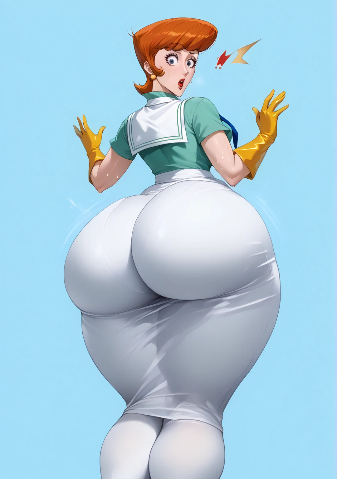 masterpiece, best quality, 1girl, medium breasts, good lighting, latifa fleuranza, leotard, white pantyhose, (cell vore), (tail vore:1.3), from behind
