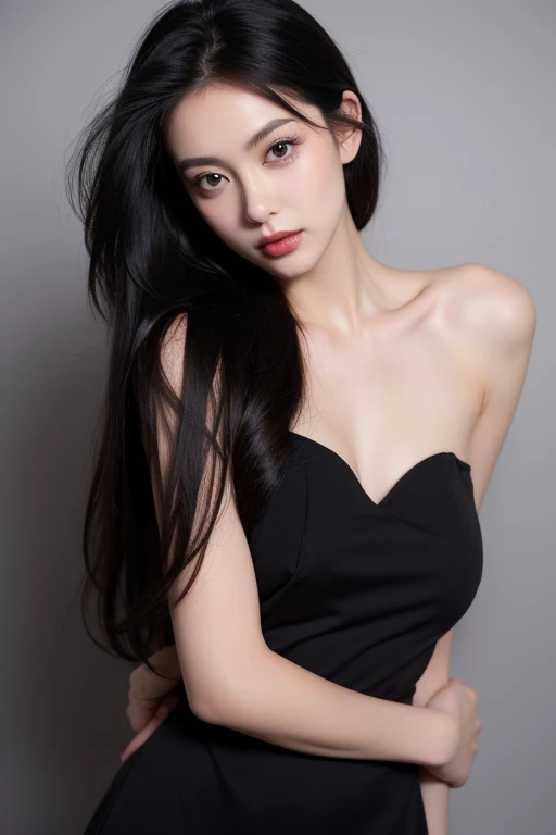 masterpiece, gothic aesthetic, dream atmosphere, ultra realistic, 16k, best quality, absurdres, perfect anatomy, 1girl, goth brunette, voluminous silky hair, cute hair fringe, goth makeup, realistic turquoise eyes (intense look). pale-white skin (highlighted), realistic shading, solo, Caera, realistic blue eyes, black t-shirt, small natural breasts, large hips, thick thighs, thick legs, black mini skirt, tights (realistic textures), pretty seductive, upper body, beautiful girl, happy, inside a (neon pastel lights) modern house, different poses at different angles, blurred background, cinematic, Photorealistic.