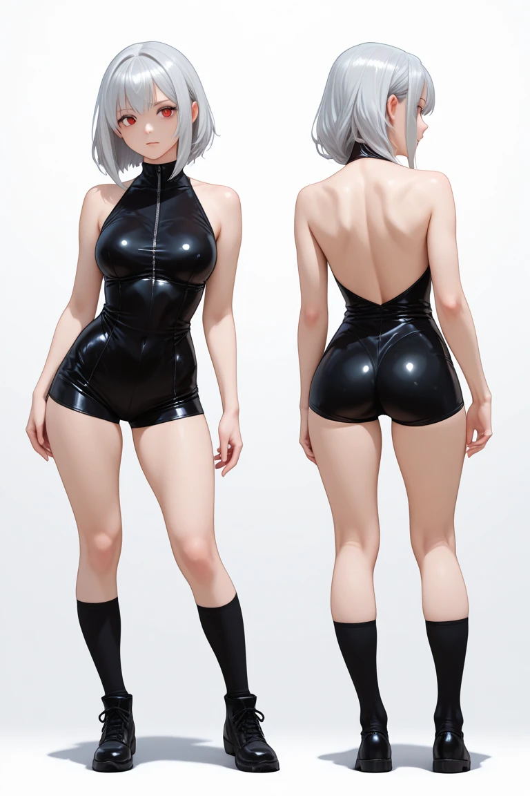 ,(Simple Background), woman alone, View your viewers, Silver Hair,(gigantic sagging breasts), blue eyes, Very long twin tails, Very long hair,black zentai,,Small Ass,skinny,Thin legs,Large Breasts