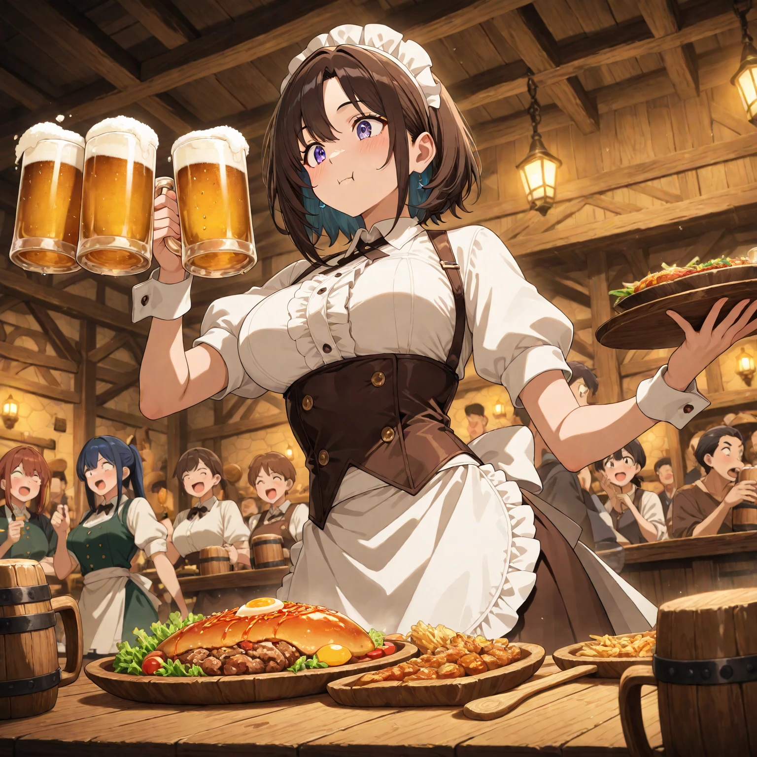 a chicken platter, glass of beer