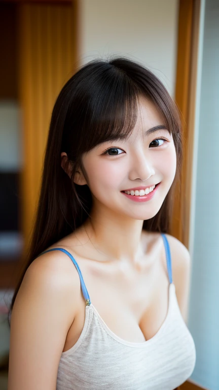 masterpiece,best quality,(Japanese ),((Beautiful girl)),cleavage,indoor,(perfect body beauty:1.2),(shy smile),beautiful teeth,