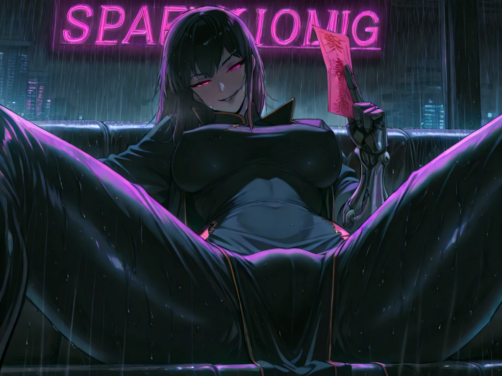 nsfw, masterpiece, best quality, high resolution, 1 girl, muscular, solo, naked, medium breast, protruding nipples, girl with penis, penis between legs, touching penis, (((white mucus spurts from tip of the penis))), squirt from tip of penis, huge testicles, detailed testicles, orgasm, orgasm face, be bashful, sweating, dark, outside, night, neon light, looking at viewer, turn to body the front