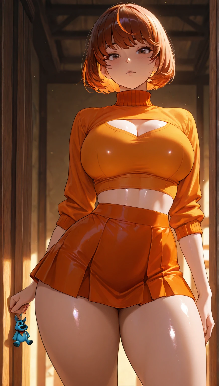 cute young woman, ultra high quality, volumetric, bioluminescence, luminism, pink-orange, global illumination, ambient occlusion, masterpiece, art by Ilya Kuvshinov, omimoji, busy image, Tokyo Anime Awards winner, octane render, engine unreal 5,