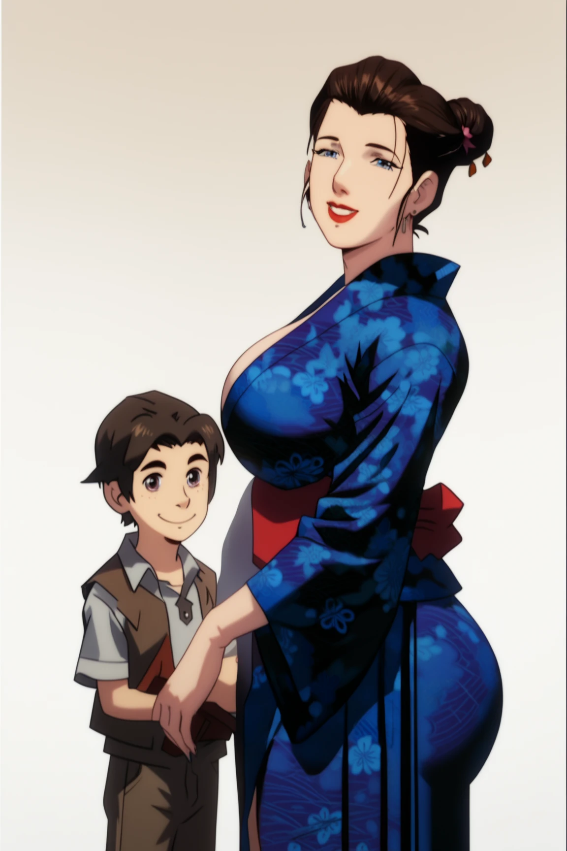 (1 young black man), (1 asian Mom), (Duet), A mom seduces a young blackman,(strong and naked black man,short pants,muscle body,bodybuilder),(a young mom with big breasts,narrow waist,bare shoulders,bare stomach,bare thick legs,(long skirt dressed, floral print, naked), European 40 year old milfs and th1 young black man r, best quality:1.4), (Ultra-high resolution:1.2), (8K, RAW photos:1.2), Laurena Lexis, (1 Mom, 1 son), Moms showing off their curves, bend down, Wearing sexy clothes and shorts, and young black man, Clear eyes, A mother and her young son, ((French Kiss))