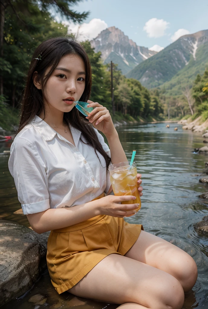 8K、RAW Photos、Highest quality、Super detailed、Super Resolution、Ultra HD、8K壁紙、Amazing details summer、Park with an ocean view、Woman sitting on a park bench、squirt、16 year old school girl in uniform、Drink water、School bag、Blue sky、Shining Sun、Bento、Water bottle、Drink water
((Emphasize cleavage))
