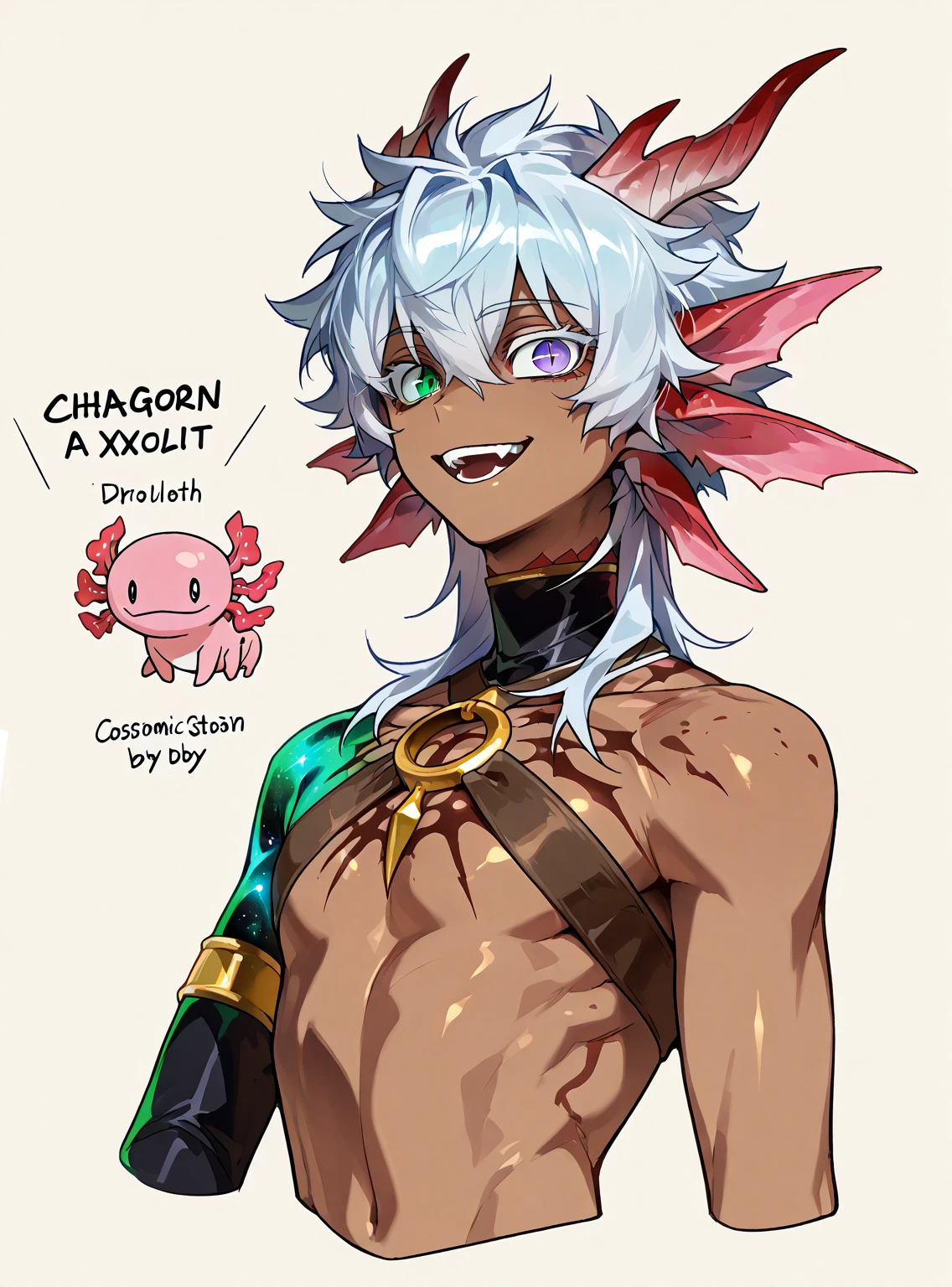 there is a drawing of a male demon with green hair, demon male, man male demon, human male demon, fit male demon with white horns, handsome japanese demon boy, male djinn man demon hybrid, portrait demon half human, djinn man male demon, muscled humanoid balrog demon, evil devious male, male centaur centaur chimera