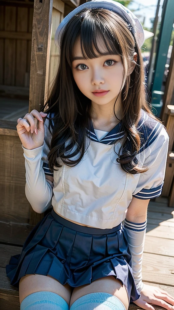 (8K, RAW Photos, Highest quality, masterpiece:1.2), masterpiece, Highest quality, shape, Very detailed, Fine details, High resolution, 8K,wallpaper, Perfect dynamic composition,(High quality with attention to detail, Realistic depiction of eyes:1.3)、A woman who has been  and has her Hand tied、Put your arms around your back、Hand tie,Standing on a yacht in the ocean、Tartan Check Pleated Skirt、whole body、A strong wind blows and flips up my skirt、White panties are visible、The whole is facing forward、２１talent、beauty、Well-formed face、Even out the eyes、Beautiful black hair、Bangedium Build、Balanced proportions、Beautiful feet、Short sleeve blouse、Fresh face、Beautiful views、