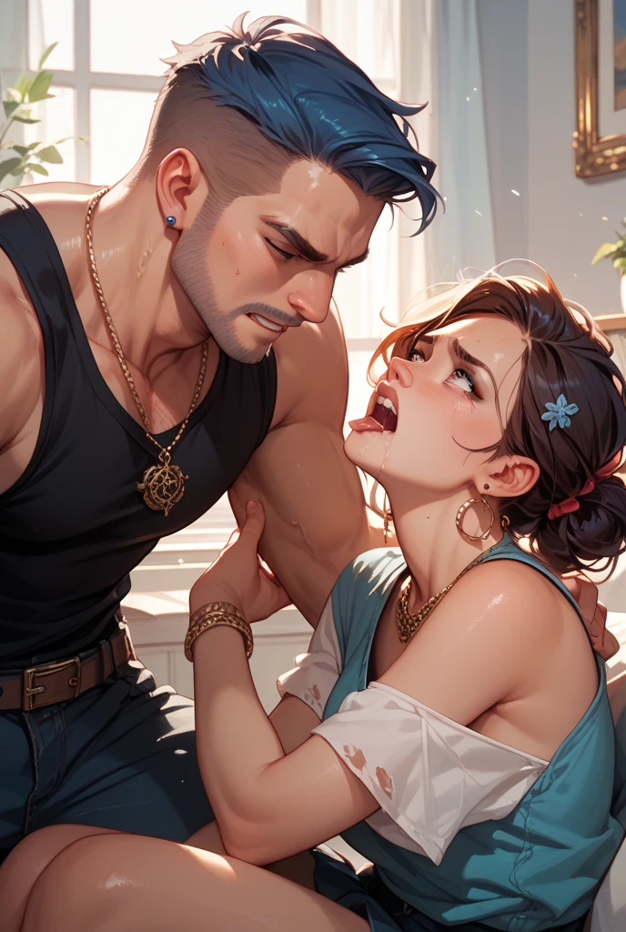 Two masculine men have purple skin and red eyes converse looking into each other's eyes looks serious and worried In the background you can see the city of ancient Rome
