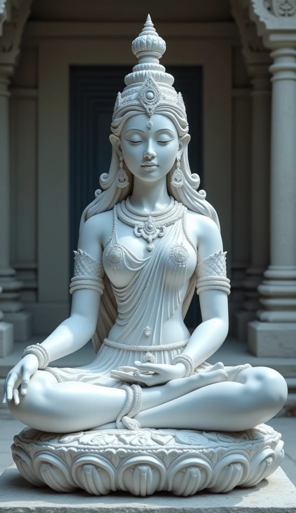 Create a masterpiece, a serene Buddha figure for Vesak Day greetings, crafted with ultra-realistic detailing. This captivating illustration showcases a high resolution, almost 8K, with every curve and line intricately defined. The Buddha's eyes, radiant with wisdom and peace, are beautifully detailed, capturing the viewer's attention with their profound expressiveness.

The Buddha is depicted in a meditative posture, with a serene expression and a gentle smile that reveals perfectly proportioned features, filigree-like details, and a harmonious balance of light and shade. The skin texture is meticulously rendered to mimic the smoothness