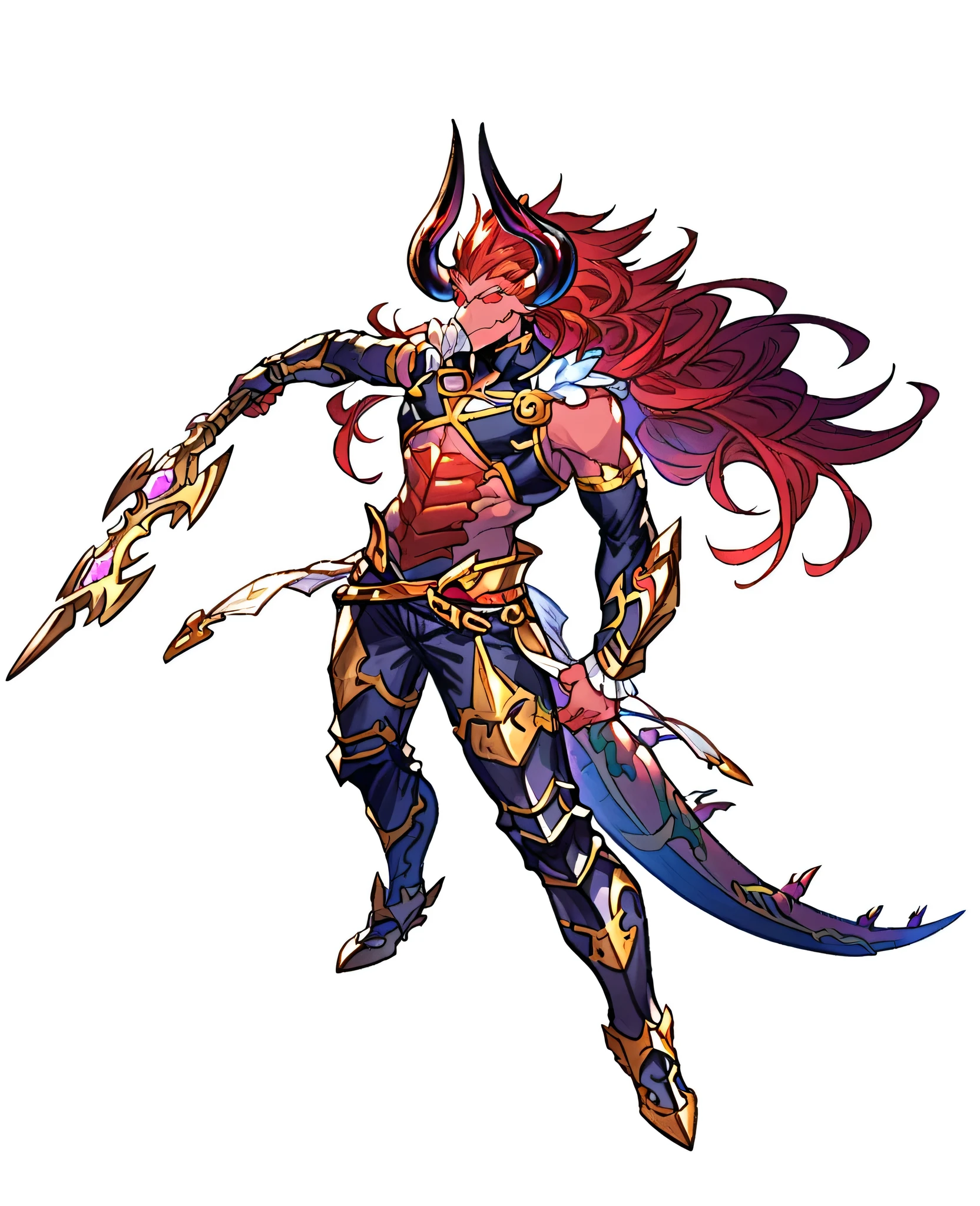 score_9, score_8_above, score_7_above, better quality, anime origin, Minaba Hideo style (granblue fantasy), defined lines, vibrant colors, high quality BREAK art, LordBatzzPXL, demon lord dragon, red scales, Red skin, humanoid dragon, completely transparent white background, full body