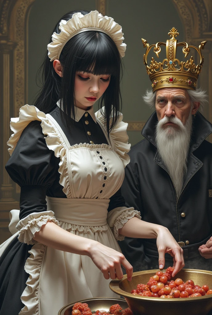 top quality picture 、United Kingdom、Buckingham Palace 、(((Middle-aged man))) 、Salon 、15century 、Black long dress 、(((Wears a very long black coat))) 、Be undress 、Princess 、Kneeling 、 dinner party 、 (((Cowboy Shot))) 、(((Elderly Man))) 、Silk Panties
、Collar with rope 、(((distressed look))) 、Thin ropes that bind the body、full body Esbian、super low angle 、chains 、Pale green walls 、 Black hair 、chandeliers 、 shining beautiful skin , Sweat, collar and chain accessories, beautiful black pupil and hair, Detailed expression , beautidful eyes,