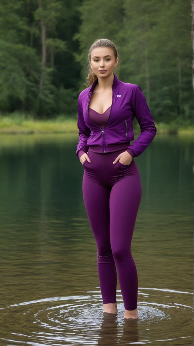 ((detailed)), ((best quality)), ((masterpiece)), (Astounding), ((Enchanting)), (Exquisite), Woman, British, British national, British descent, Photograph, Photo, Snapshot, Beautifully lit, Stunning light, Exquisitely lit, Beautiful glow, 800mm lens, Super telephoto lens, Extreme reach, leggings,bra, seductive smile, posing, purple theme,in the park