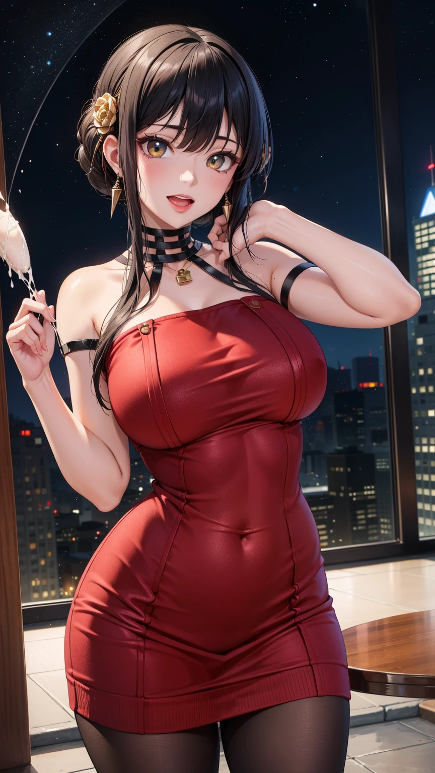 masutepiece、Yol Brier A dark-haired、Longhaire、side locks sharp eye、big eye、Beautiful skin、beautiful countenance、Red Eyes off shoulders、Red knitted dress、off-shoulder knit、White Headband、earrings、Gold Earrings Tall lady、clong legs、Skinny Legs Hand masturbation、Finger masturbation、Boldly open legs、Mansuji、femaleejaculation、female ejaculation、Sperm、large amount of sperm Ahe-face、panting、sticking out the tongue、Acme face、droolng、Saliva Background with、Bedrooms