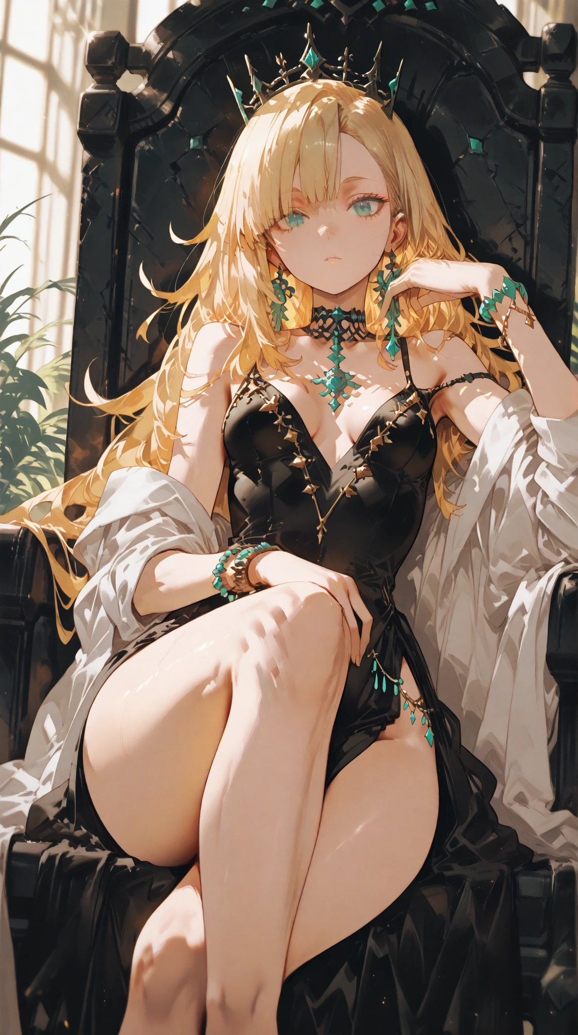 Accent lighting, brightness, (masterpiece:1.4), best quality, 1girl, A Vampire Princess lying down in a coffin, Long gold hair, red eyes, slender silhouette, thin, big breasts, thick thigh, (ultra photorealistic:1.3), (masterpiece:1.4), best quality, ((realistic)), high quality, ultra detailed, (illustration:1.05), (beautiful:1.05), (beautiful detailed eyes:1.05), (cinematic light:1.1), long white lace dress, roses