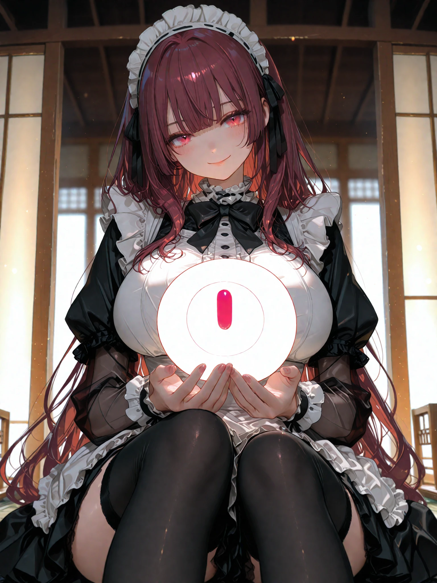 Girl Doll、Marionette Girl、((Ball joints))、No clothes、Big Eyes、A thread hangs down from above、Sitting on the floor、