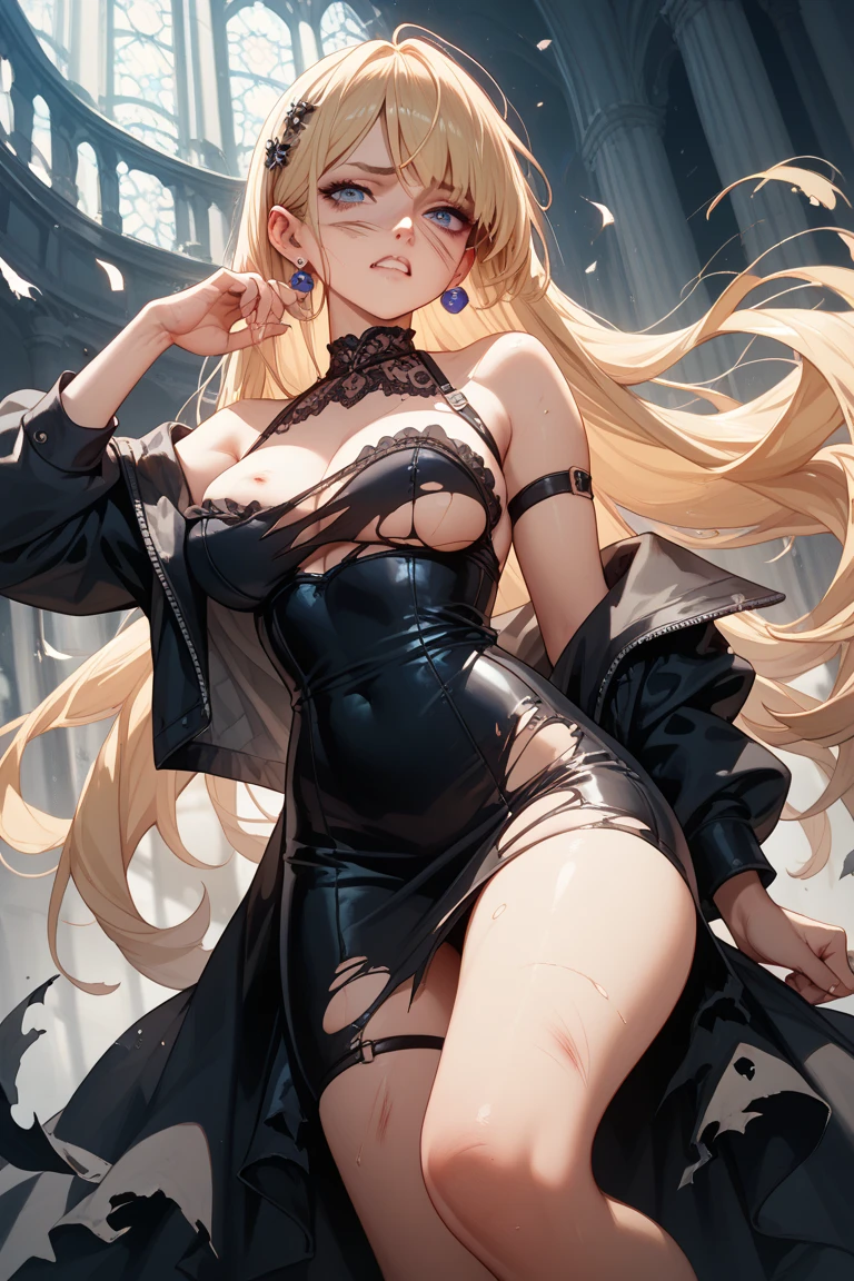 top-quality、Top image quality、masterpiece、girl with((18year old、Best Bust、big bast,Beautiful blue eyes、Breasts wide open, Blonde ponytail、A slender,Large valleys、Black hoodie、Red and black skirt、Sleeveless、Ruby Earrings、Lie on your back))hiquality、Beautiful Art、Background with((Full Moon Night、dancing rose petals、Beautiful night sky、blue rose meadow)))、,masutepiece、visualart、depth of fields、