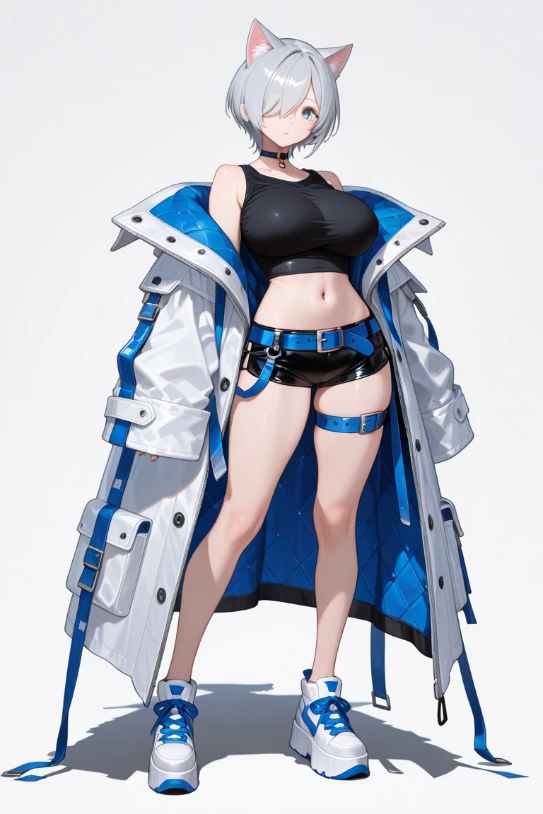 （Vtuber Standing Pictures）、（Standing picture on the front）、Large Breasts、Nipples、naked、Creampie、pusssy, trembling、naked、One girl, underside_greenarchive, bedazzling eye, Expose 胃, Exposeしたへそ, nakedのおなか, eye, Expose , , amount、 green_eye, black_hair, Hello, have, Jacket、Shoulder Bare、feet、White Background, whole body
