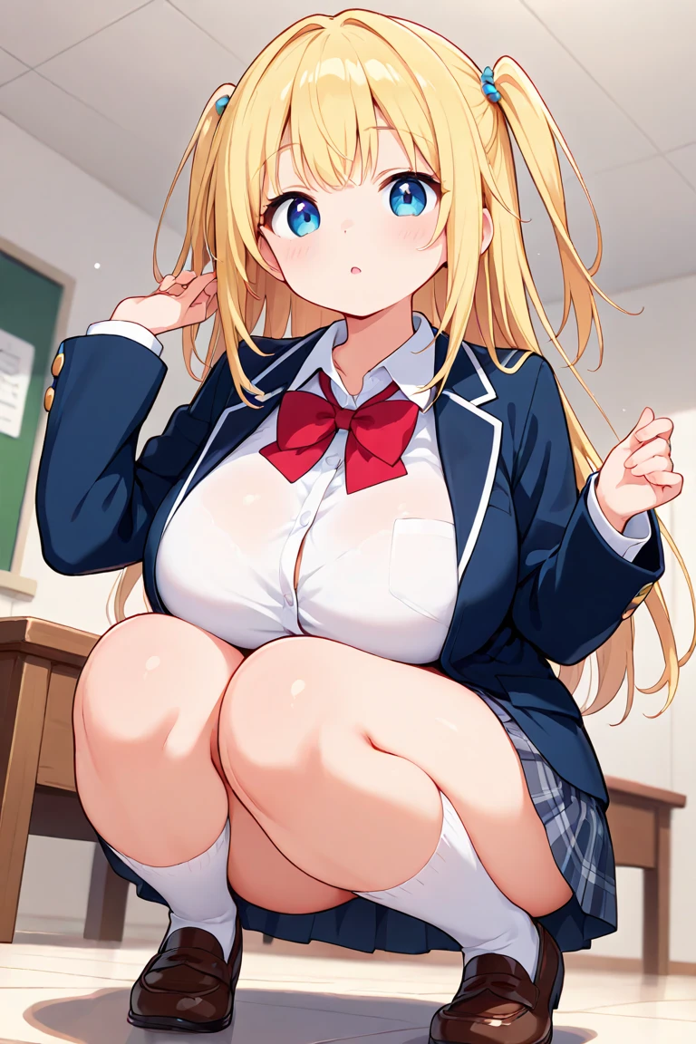(((Spread your legs、Shooting from below))、(((Accentuate the crotch)))、Highest quality, 8k, masterpiece :1.3)), whole body, Sharp focus :One Girl,Glowing Skin,SSexy pose,Highest quality,Tabletop,shape,Very delicate and beautiful,Hmph,8k壁紙,wonderful,In detail,Official Art,Very detailedなティッカーUnity 8k壁紙,Incredibly ridiculous,Large file size,Very detailedな,High resolution,Very detailed,Beautiful detailed girl,Realistic,X-ray,The queue is full,(((Uniform Blazer、mini skirt)))、(((Big Breasts、blonde)))、(((School、classroom、Wearing tights)))、Stand upright、Cleavage , ((Long golden hair))、Uniform Blazer、Sexy pose、Hairstyle: Long Hair、both hands、Wearing tights