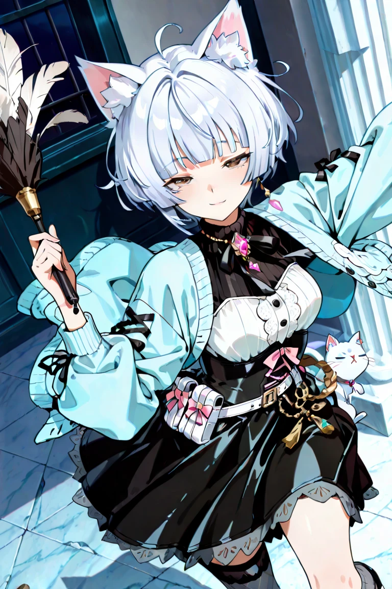 girl with short white hair, white eyes, demon slayer uniform, highly detailed high contrast hd masterpiece of best quality in high resolution