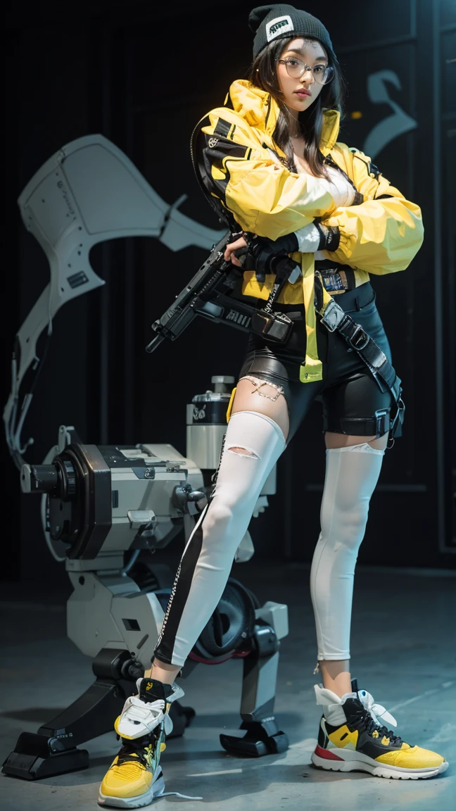 (masterpiece, best quality:1.2), (8k uhd, 16k, 32k, ultra high res), (photorealistic:1.37), (RAW photo), ultimate-realistic, ultimate-realistic details, ultimate-realistic texture, ultimate-intricate details, ultimate-realistic lighting, ultimate-realistic shadow, japanese girl, ultimate-cute face, ultimate-RAW skin, ultimate-realistic eyes, (mechanical:1.4), (armor), full body, wide shot, realistic background