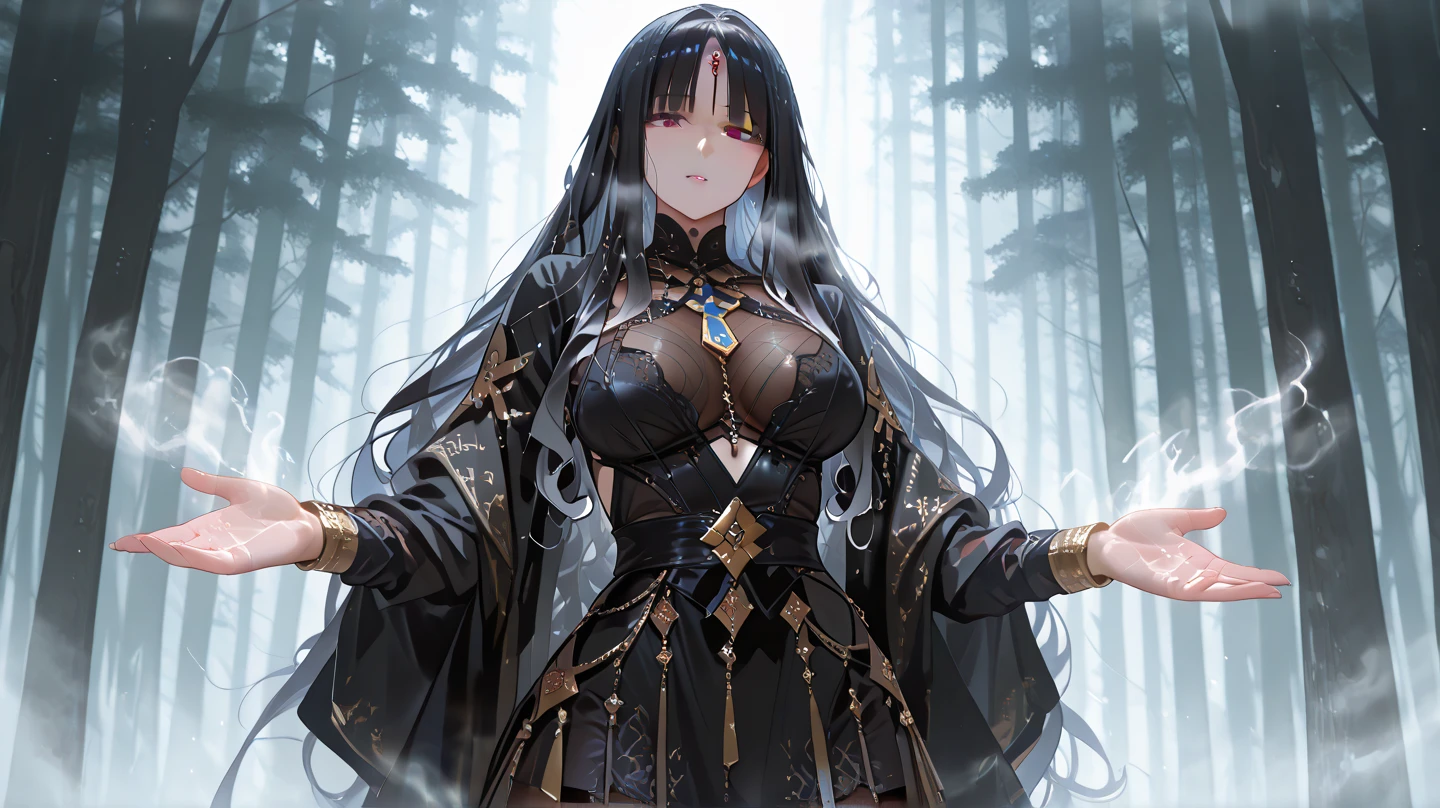 score_9, score_8_up, score_7_up, score_6_up, uncensored, albedo, long hair, black hair, horns, demon girl, demon horns, albedo (overlord), hair between eyes, yellow eyes, slit pupils, naughty face, shiny skin, sweating, steaming body, heavy breathing, BREAK (masterpiece:1.2), best quality, high resolution, unity 8k wallpaper, (illustration:0.8), (detailed eyes:1.3), extremely detailed face, perfect lighting, extremely detailed CG, (perfect hands, perfect anatomy), latex bikesuit, solo, nature, outdoors, standing, forest, looking_at_viewer, water, blurry, tree, blurry_foreground, water_drop, rock, depth_of_field,