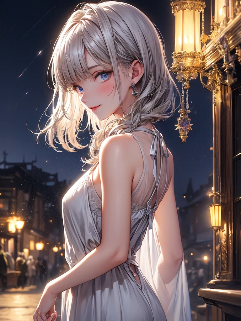 ((masterpiece 1.8)), ((ultra-detailed)),8K, ((High resolution)), ((ultra quality)), (High quality), (depth of field),
((perfect anatomy, limb and hand and finger and arm, hands finger 5 digits)),
((1girl)), solo, ((very beautiful and cute girl)), ((16years old graceful girl)), ((gradation colored hair silver:1.4 pale blue:0.6)), (super long hair), ((fine detailed eyelash)), ((close eyes)), ((small bast)), ((bangs)), ((french braid)), ((slender:1.5)), (creavege), (collarbone), jewelry, earrings, parted lips, ((lace trimmed dress)), ((silver trim)), ((robe decolletee)), ((Silver embroidery)),((lot of ruffles)), ((cascade ruffles)), (pinch the skirt with both hands:1.1), skirt lift, ((curtsey:1.4)), pull one leg, victorian style,
((dancehall)),,
front light, back light,
Prismatic light,
prismatic reflection,