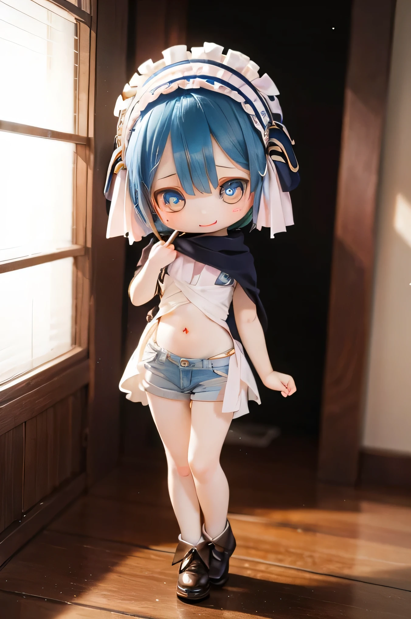 A 20-year-old woman named Rem,  Big Style, Has beautiful and delicate eyes, lips, And the face. Artwork must be of the highest quality, Sharp focus and ultra-detailed rendering. The color palette should be vibrant and vivid.  The medium must be illustration or digital painting. For more information, look、bikini And with a look of joy.セクシーなポーズ Blue Hair かわいいポーズ (((short hair)))、Blue Hair、Butt、(((Swimwear))) Super big breasts