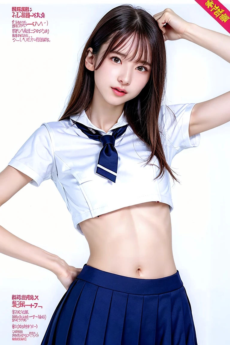 beste-Qualit、masterpiece、1 、A slender、Smaller chest、Summer uniform、hyperdetailed face、Detailed eye、二重まぶた、pleatedskirt、full bodyesbian、without background、Beautiful abs、knee high socks、a navel