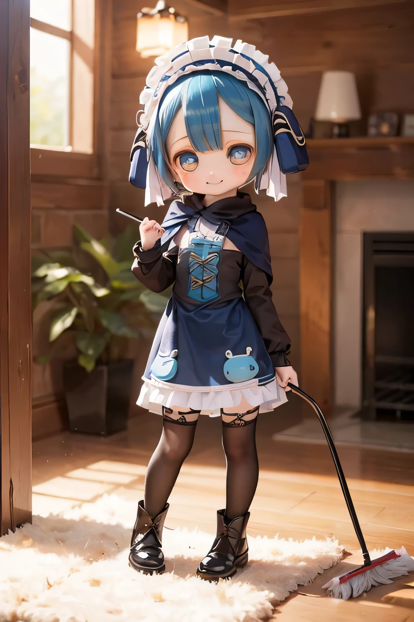 ( Best Quality Straws , Kampala , wears a lot of scarves :1.2), Extremely Detailed Red Hair , realistic :1.37, e in Abyss ,( Best Quality Straws , , 4K, :1.2), realistic , lantern , bright color, sperm concentration , studio lighting , Blue hair with attention to detail, Touch Profesonal hips , Anime, shades of blue, Natural Light, , Blue Curly Hair, flat chest, ((( gothic costume ))) , innocent expreson , elegant look , 、 Looks like a face {X} , ExLive Eyes , rosy cheeks , Light soft light without makeup , I wear a lot of gothic tuck clothes 、 The one on the left has no breasts {X} she showed me my legs in that costume in high resolution {X} 、((( full face brush ))) (((((full body))))) 、 、((((( chibi))))) Laughter、 Standing pose (((Cleaning)))