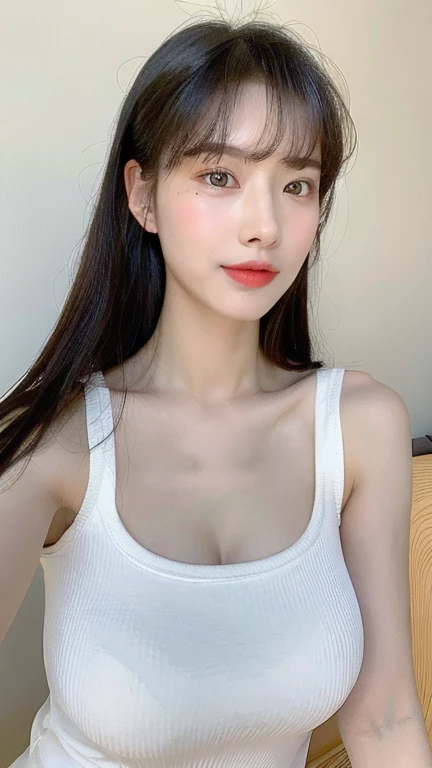 Light and shadow tracing full body image,A girl with a perfect figure, very beautiful face and eyes,long black hair, , Huge breasts,Huge breasts,The bust is really big,Baogou,White Girl,Wear only an apron