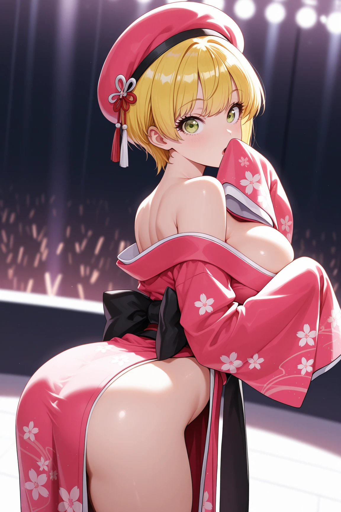 ((one personの女性)), Beautiful Face,Embarrassed and kind expression,Laugh embarrassedly,turn bright red,Glossy pink lips,night,firework, ((Anime style background)),masterpiece, highest quality, so beautiful, Latest, Complex details, (Pink long nails),French Nails,AI-generated, Complex,High resolution, highest quality, super high quality,3D Images、View your viewers、3D Images,one person,Long Blonde Hair,High Ponytail,blue eyes,Anime woman posing for a photo, [[Fine grain、Colorful eyes、Shining Eyes:1.15]],(Squint your eyes:1.1),a hyperRealistic , hyperRealistic , Realistic,Blonde anime woman with long hair, Smooth anime CG art, A woman in a colorful kimono with gold embroidery, (Pink Kimono),Floral pattern,Long flower hair ornament,Big earrings,(Big Breasts:1.4),Mature Body,expensive,Big Ass,Fine details,Tight waist,Abdominal muscles,sleep,Leg spread,Exposed vagina,(semen).Masturbate,((Touching the vagina))