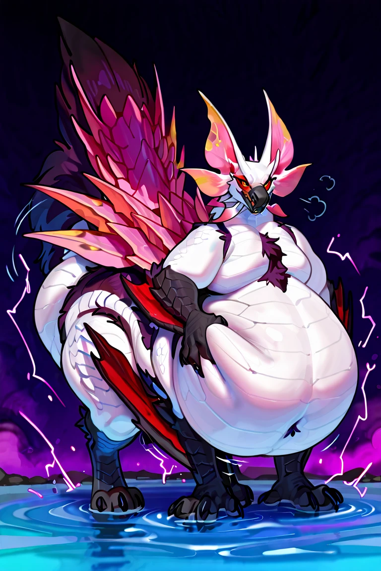 (masterpiece, best quality), best resolution, (4arms:1.2), (3heads:1.2), Ganyu femboy, green and red skin, scaly skin, long hydra neck, dragon claws, gigantic multi colored penis with gigantic balls, huge dragon wings, gigantic muscular body, full body.
