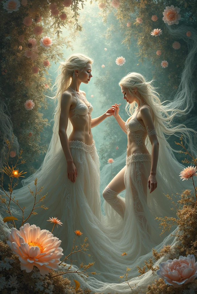 on the beach, many small full body, naked, naked woman lie on ground,  small man riding white horse white looking back, white feather cloak, shield, bow, sword, female greek god, white hair, masculine, mature, naked, hairy torso, fantasy, intricate, elegant, highly detailed, digital painting, artstation, concept art, smooth, sharp focus, illustration, art by gaston bussiere and alphonse mucha, almost naked
