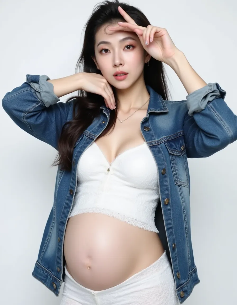 Highest quality, masterpiece, look up, Upper Body, cute,(underwear),(Tattoo),(Pregnant women),(sexy),Embarrassing,Embarrassed,Baby Face,Bobcut,Large breasts,Beautiful Style