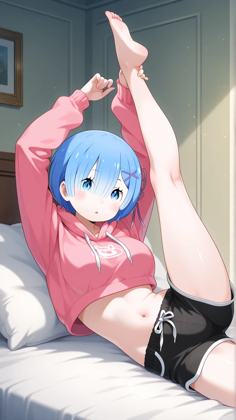 1 girl,bare shoulder,bare breasts,bare arms,bare,White Pasties,stomach,bare legs,Whitehair,blue hair,masterpiece,best quality,very aesthetic,absurdres,shiny,light,spread legs,Between,Toes,Ankle,frontview, buruma,crotch