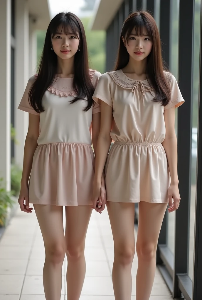 ((masterpiece)),(((Highest quality))),((Character design sheet)),Thin thighs,Long legs,Slender figure，Very cute 20 year old Japanese girl，Curly, brown, thin hair，Short hair with side waves,Medium bust size､A very kind smile, Wearing a pink shirt, Red and magenta lace panties，City Street，