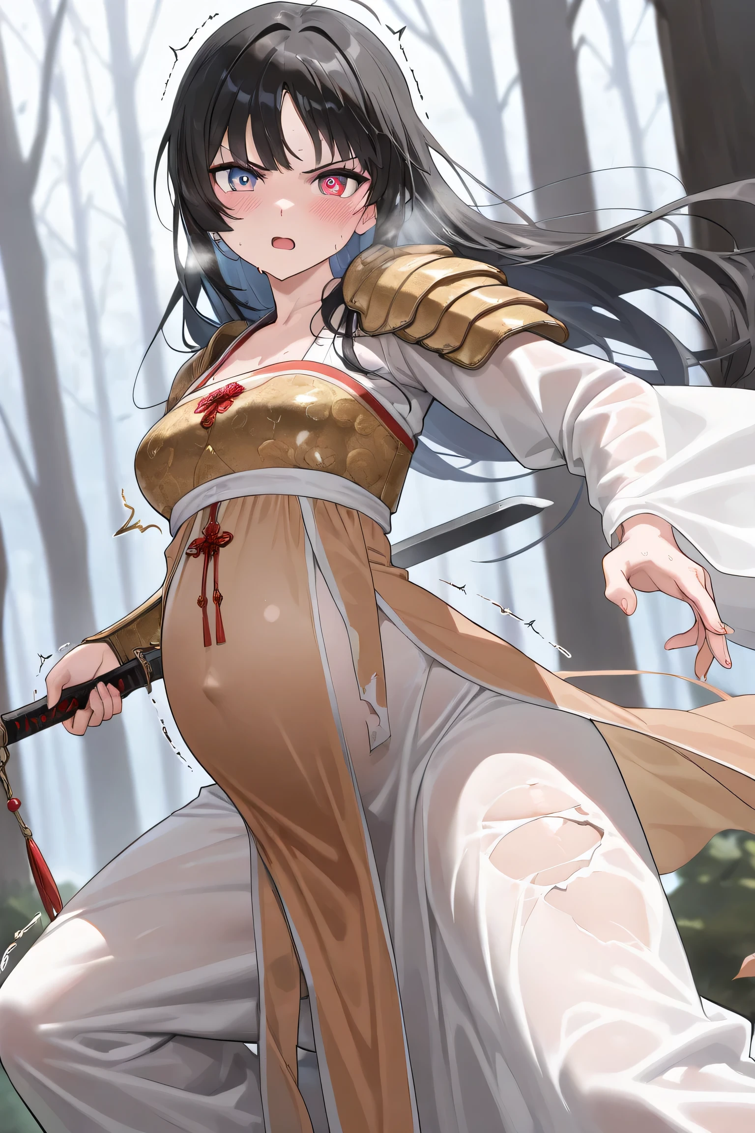 Lyndis, digital painting, portrayal of cute girl in the forest, young and attractive, (majestic masterpiece, best quality, intricate detail, ultra-highres:1.2), hands on hips, looking up, looking at sky, raining, (full body:1.1), (photorealistic:1.2), at night, dramatic dark shot, forest environment, huge trees, dark rainclouds,
BREAK
(large:1.1) breasts, thin body, slender, lonely look, serene expression, ponytail, refreshing youthful scene, shiny skin, wet hair, bad_weather, dark clouds, heavy rain, in the wilderness,
BREAK
(closed_eyes:0.8), blushing, wearing Blue_dress_side_slit_Pelvic_curtain_Sash_Short_sleeves_Belt, damp clothes, dripping, (blood splatter:1.1), thighhigh boots, blood on skin,
BREAK
phblue, realistic skin texture, somber scenery, blue theme, mist from the rain rises from the ground, tiny droplets of moisture, catching her breath, stunning mountain landscape, depth of field, sharp focus, (dramatic storm:1.1), dark shadows and subtle contrast,
<lora:bluestyle-000005:0.8>, <lora:lowra_v10:0.4>, <lora:add_detail:0.3>, <lora:LyndisV4:0.6>, <lora:antiwhite:0.8>