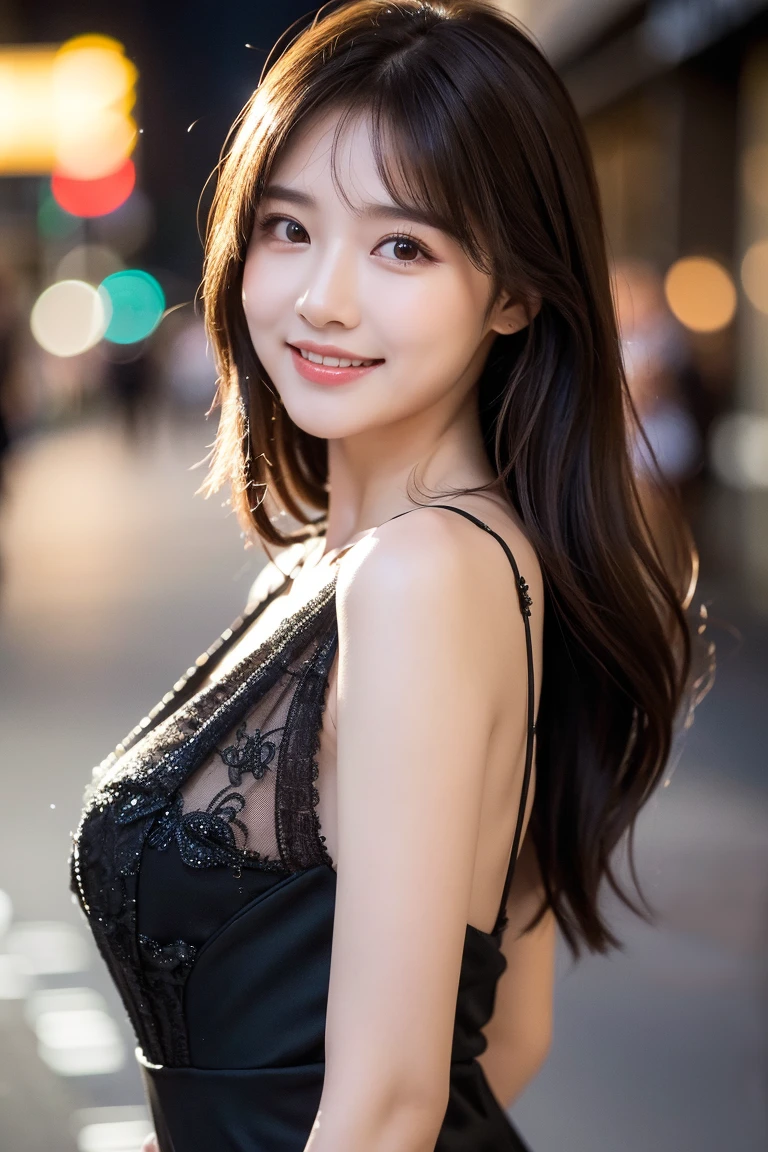  highest quality, shape, Very detailed, finely, High resolution, 8k wallpaper, 完璧なダイナミックな構shape, finelyて美しい目,  Natural Lip, Random sexy poses,RAW Photos,cute,smile、Cabaret Dress、long hair、Curly Hair、backstyle