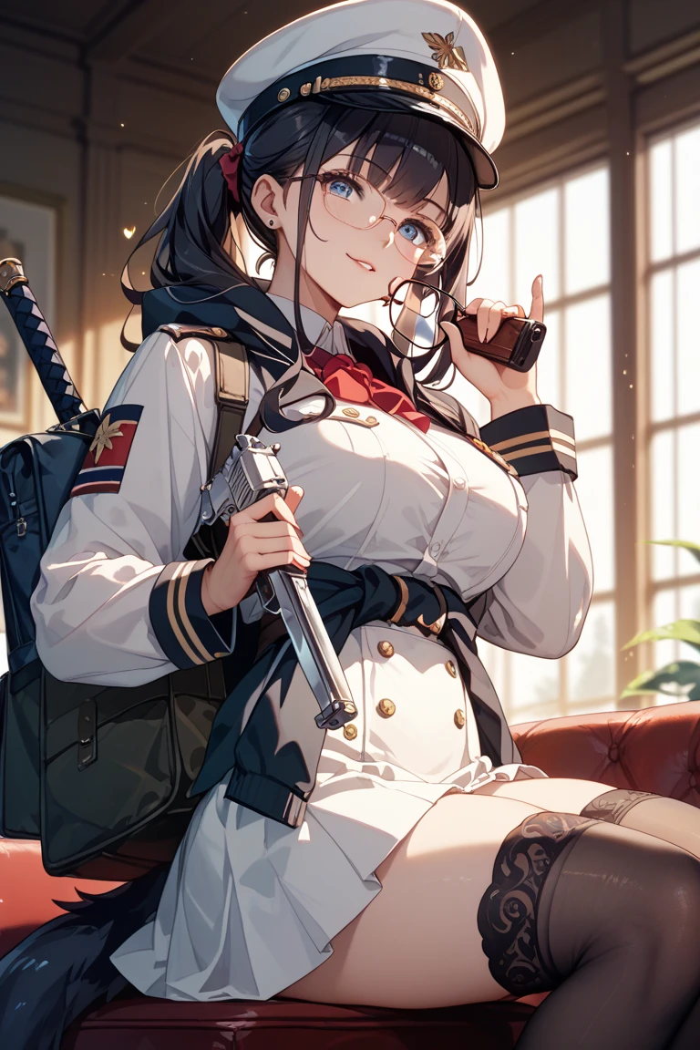 masterpiece, best quality, <lora:mtf-000004:1>, M14, holding rifle, sitting, aiming at viewer,