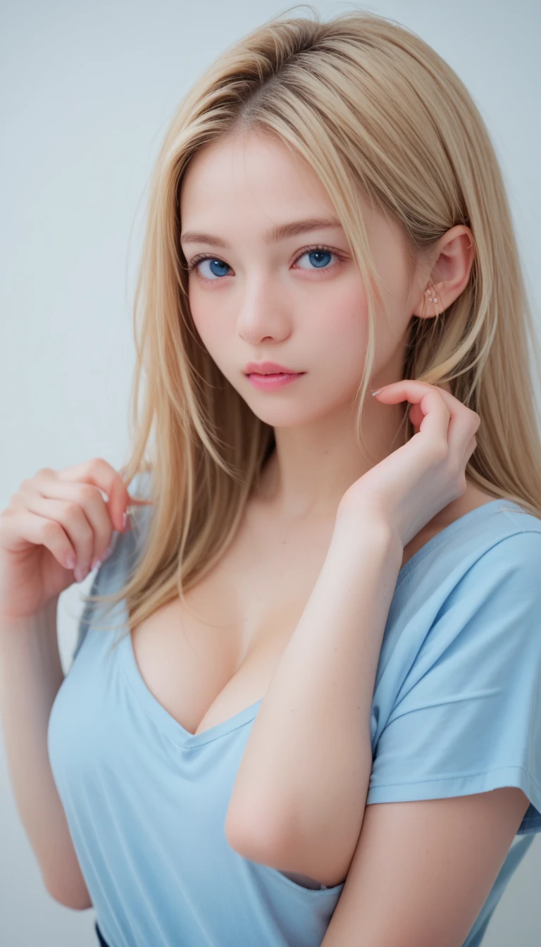 (full body shot) ((bird view photo)) a wavy hair European woman, incredible blue eyes,, luminous design, masterpiece, best quality, extremely detailed 8k, ultra hd, ultra-detailed, highly detailed, highly realistic, (ultra-realistic), hyperrealistic, Real life style, (((top quality, masterpiece: 1.3)), (masterpiece), (best quality), (ultra-detailed),(nudes:1.2), (RAW photo:1.2),(masterpiece:1.3), (best quality:1.4), ultra high res, HDR, 8k resolution, dreamlike, check commentary, commentary request, scenery,((no text)), (full body), (detailed eyes),(detailed facial features), 1girl, araffed woman in white dress posing in front of a wall, super villain, beautiful russian woman, cosplay, cute girl with short pink hair, smooth white tight clothes suit, sexy look, ((pubic hair)), cinematic lighting, (full body shot), depth of field, ultra fine details, detailed clothing, detailed scenery, (perfect face, detailed face, detailed eyes) (cinematic:1.5)(Top Quality, 8k, 32k, Masterpiece, UHD: 1.3)