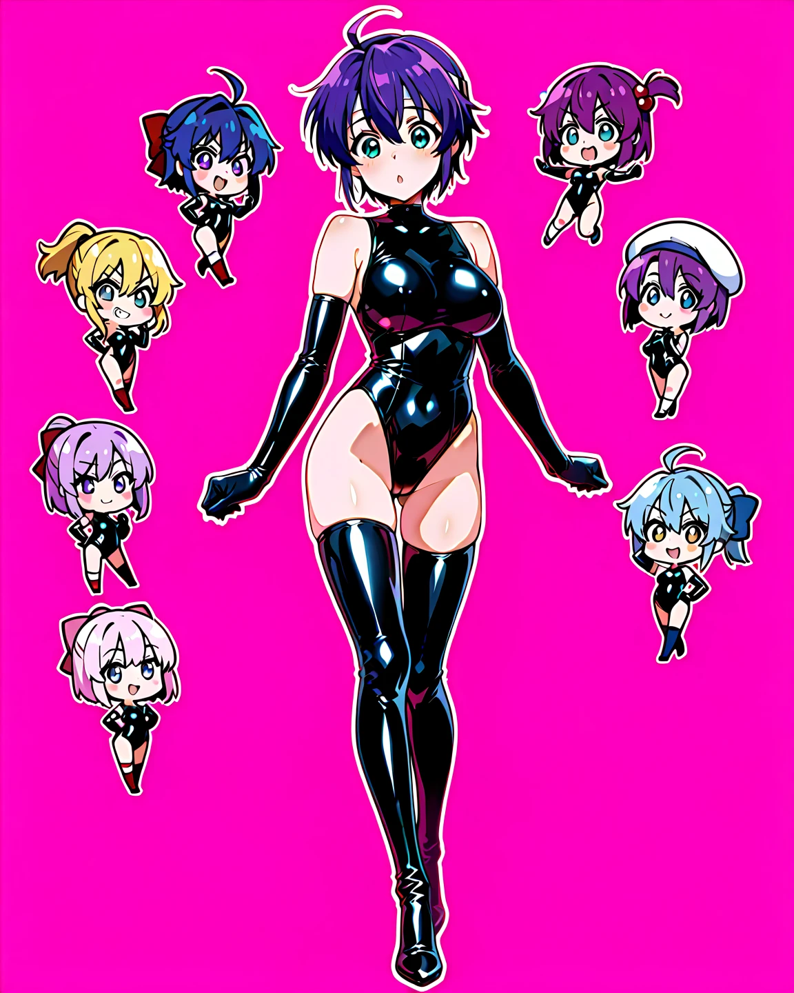 there is a cartoon picture of feminine boy with short pink hair, in an anime style, demon femboy, flat anime style, cute, crossdresser, femboy body, school girl outfit , slutty pose, horny expression, heavy breathing, hd, 4k, detailed