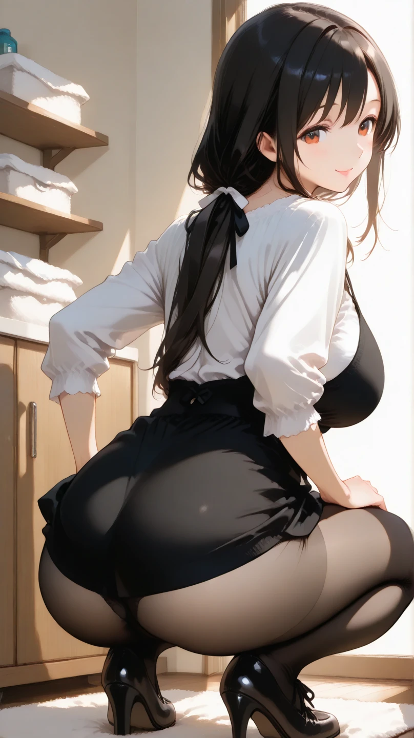 (girl1),(pretty),(Staring and with the body to the fourth wall :1.5), (Slender slim body hot), (with physical attributes like big boobs and ass:1.5),(Long red hair that goes up to the waist and red eyes),(height 1.72 ),(Super mega beautiful and sensual),(wearing) , +,(\dressed as a maid, and maid's outfit and super revealing on the back, I lowered the short skirt a lot, showing her legs, and a little of her panties, and the part of the apron at the back of the skirt is very low, showing her delicious buttocks, and over the maid uniform it looks like a very short and sexual bra, and she has an ass big and super big breasts, she is super busty and has very big buttocks)/