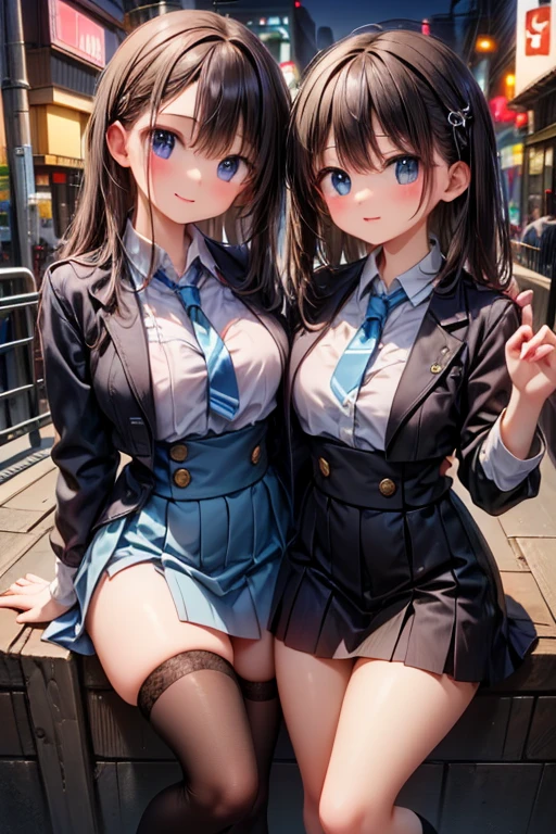 (8K、Best image quality、highest quality、masterpiece), (girl, cute eyes, sailor uniform, clothed), (huge breasts), (open mouth), (embarrassed),(Black knee socks),(Thighs),(Waistline)