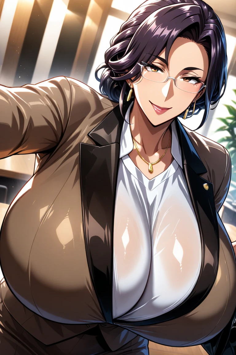 masterpiece, Highest quality, Very detailed, One girl, Improve, Mature Woman, alone, (Dark brown skin:2), Mislan, (Huge breasts:1.1), ((((Blonde), Long Hair, ponytail, Green Eyes, elongated pupils))), Part your lips, (((White shirt, tie shirt, Open clothes, bikini, leopard pattern, Pleated skirt))), ((blush, いたずらなsmile), Mouth closed), ((Put your hands on your hips,School rooftop)) smile Tie pants Slimy skin Shiny skin