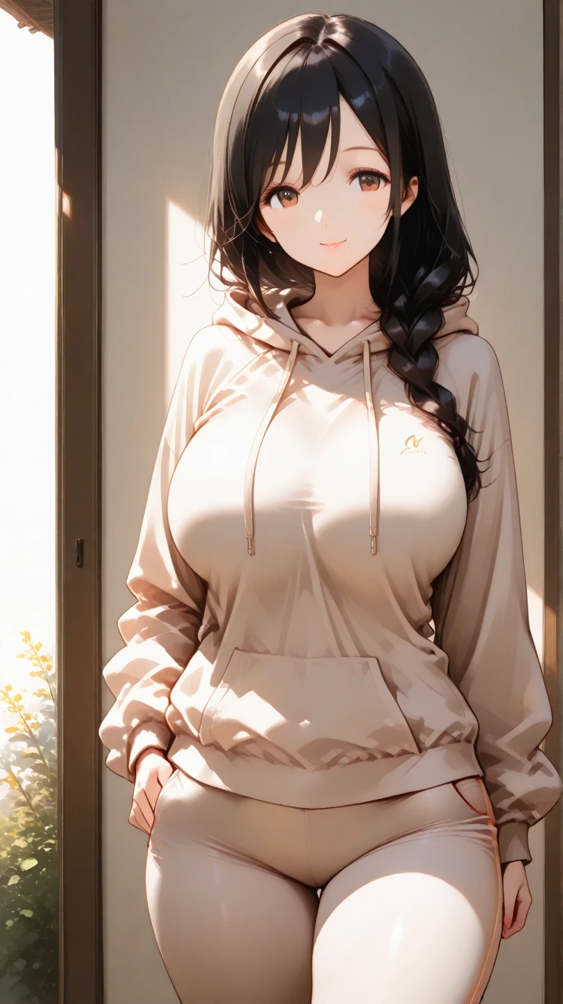 big breasts ((whaite hair)), ((straight hair)), ((1 cat girl)) shy, blush, Surrealism, 8k, Super Detail, extremely sexy body (((completely correct anatomy))), hyper HD, adolable, red hooded sweatshirt, flat chest, one hand gestures to the "in" shape, shy, blush