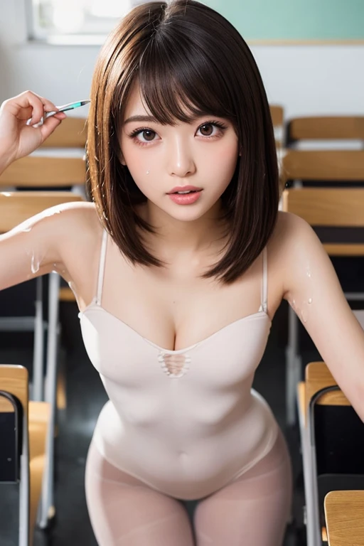 Showa era anime、Tatsunoko Pro、Gatchaman、女性戦隊ヒロイン白鳥のJun、Combat Ready、photograph,Realistic,beautiful woman、Jun、straight,stop temporarily,Looking at the audienceいる、Mini super mini skirt、White panties、born　photograph,Realistic,beautiful woman、Jun、straight,stop temporarily,Looking at the audience,Superhero,Bodysuits, Official Art,Highly detailed CG Unity 8k wallpaper, Perfect lighting,colorful, bright_front_face_Lighting,Shiny skin, (masterpiece:1.0),(Highest_quaLightingy:1.0), 超High resolution,4K,Very detailed, photograph shoot, 8k, High resolution, High resolution, (Confused:1.2), Kodak Portrait 400, Film Grain, Blurred Background, (Bokeh:1.2), Lens flare, (Vibrant_color:1.2),professional photographs, (beautiful_face:1.5),