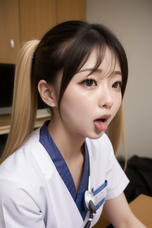 ((Best Quality, 8K, Masterpiece: 1.3)), Sharp: 1.2, Perfect Body Beauty: 1.4,cute girl,((white nurse cap)),nude,Highly detailed face and skin texture, detailed eyes, double eyelids,(in a hospital),((((licking penis)))),((cum in mouth))wide shot,from side