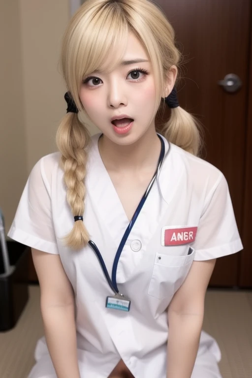 Pink nurse clothes、huge tit、Tight clothes、Moist eyes、beautidful eyes、Beautiful lips、big eye、hospitals、dishevled hair、Blonde hair