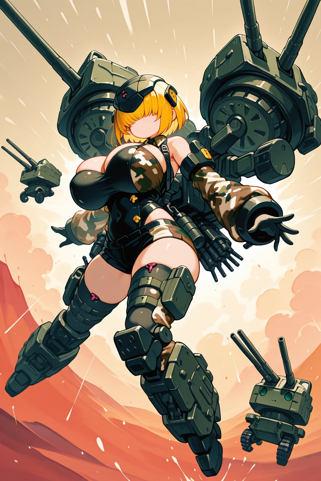 (((dark tan skin))) dark-skinned female, tanned Steel Demon〜Mobile infantry vs. female ninja army Dark brown skin beautiful girl V Gundam Blue Slingshot suicide bombing Human bomb Charge Nene Corps Bazooka Special Attack Unit Grenade